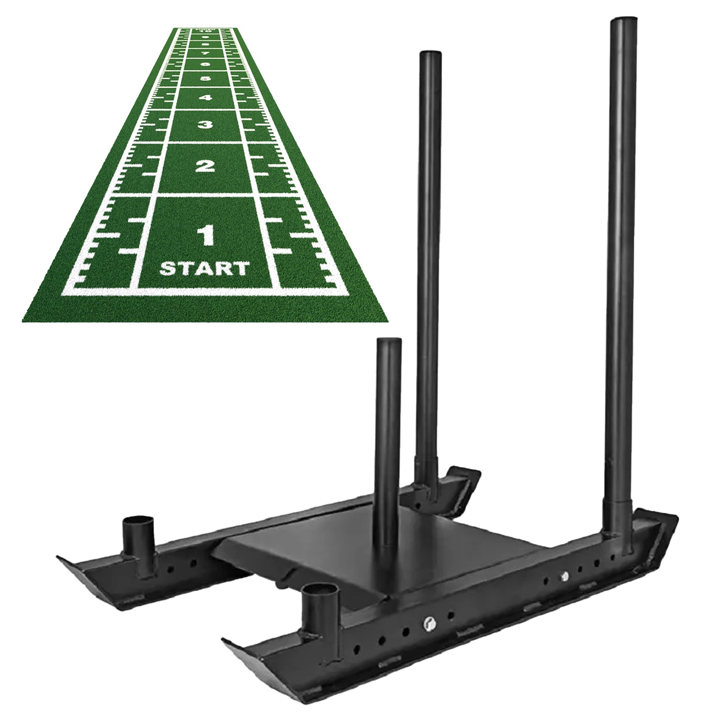 Commercial Push/Pull Power Sled with 10m Sprint Mat – Heavy-Duty Steel, Folding Design, Olympic Plate Compatible for Strength, Speed & Agility Training