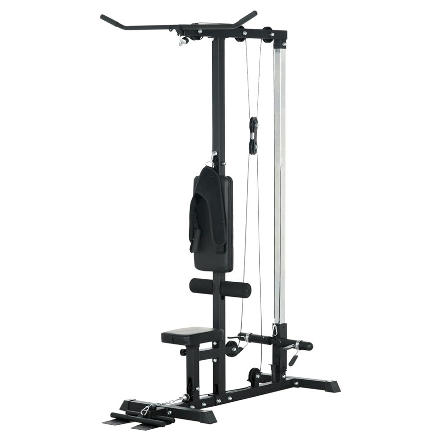 Professional LAT Pulldown Machine with Dual Pulley System - Adjustable Home Gym Cable Station for Back Muscle Training - Space-Saving Design with High and Low Pulleys - Complete Back Workout Equipment