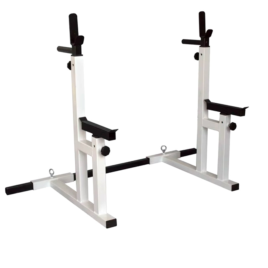 White and black weight lifting stand on a white background