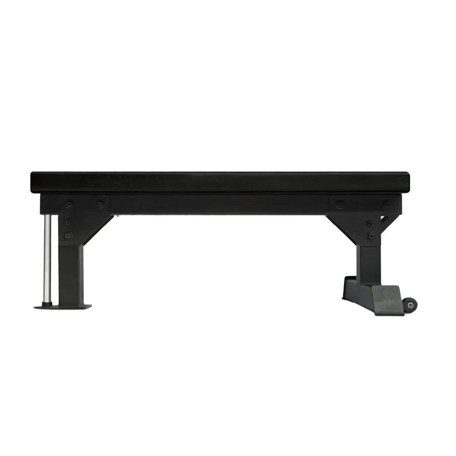 Black weight bench on a white background