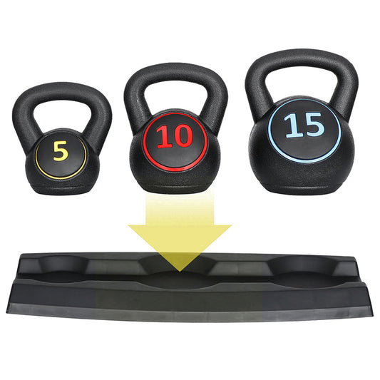 3-Piece Kettlebell Weight Set – 5lb, 10lb, 15lb (2.2kg, 4.5kg, 6.8kg) with Storage Stand | Strength & Cardio Training Set for Home Gym Workouts