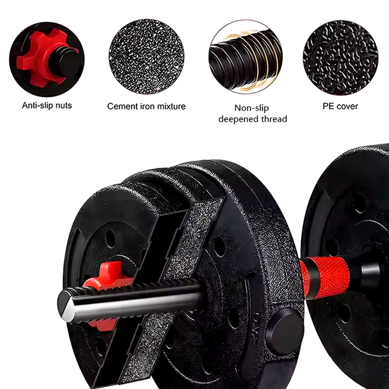 Adjustable Dumbbell & Barbell Set 20kg/25kg/30kg – 2-in-1 Free Weights with Connecting Rod, Ideal for Home Gym, Weight Lifting, Strength & Fitness Training