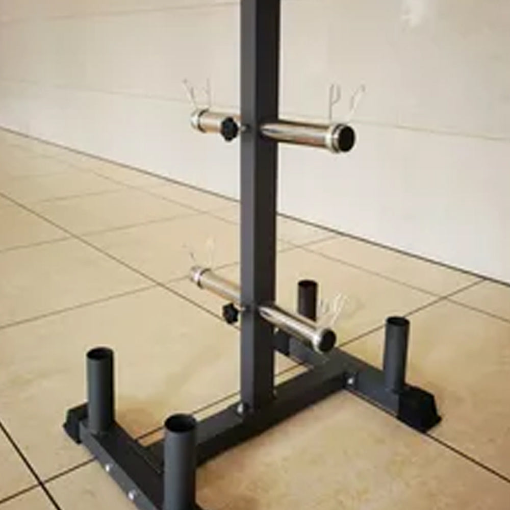 Olympic Weight Tree & Bar Stand 3-Tier: Heavy-Duty Storage Rack for 2-Inch Plates - Home Gym Organiser with 200kg Capacity - Scratch-Resistant Powder-Coated Steel Frame - Compact Equipment Storage