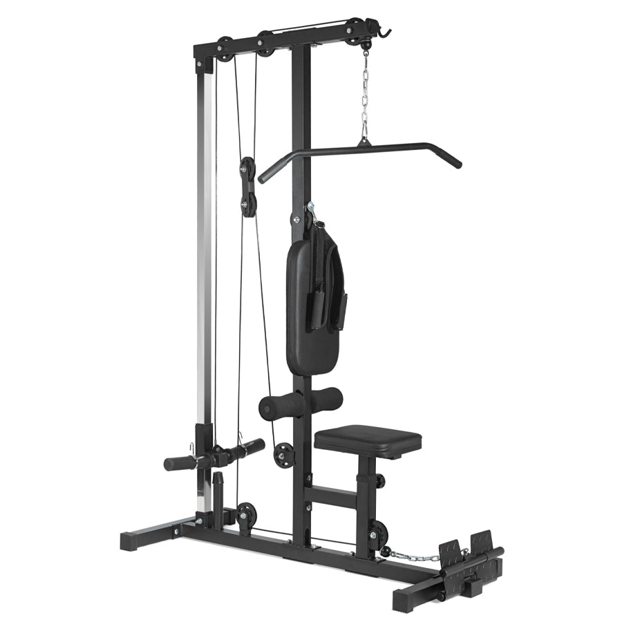 Professional LAT Pulldown Machine with Dual Pulley System - Adjustable Home Gym Cable Station for Back Muscle Training - Space-Saving Design with High and Low Pulleys - Complete Back Workout Equipment