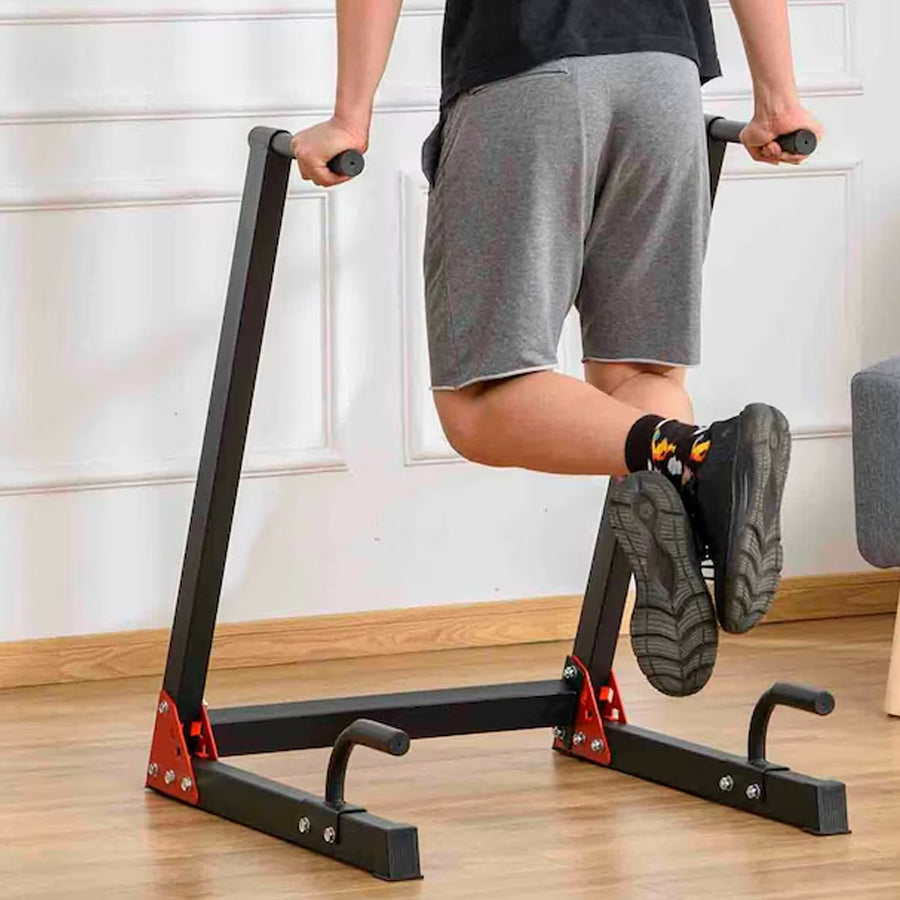 Heavy-Duty Dip Station for Home Gym - Professional Grade Steel Upper Body Trainer - 200kg Weight Capacity - Angled Ergonomic Grips - Enhanced Stability Frame - Red & Black Tricep and Chest Workout