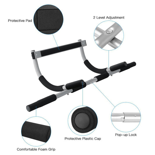 Multi-Grip Door Pull-Up & Chin-Up Bar – Padded Doorway Trainer for Indoor Home Gym | No Screws or Drilling | Push-Up & Core Bar for Men & Women