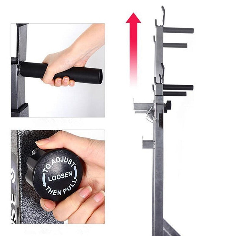 Heavy-Duty Adjustable Half Squat Rack with Dip Station and Spotters - Strength Training Stand for Home Gym - 200KG Max Load - Height Adjustable 121-158cm - Width Adjustable 60-87cm - Black Steel