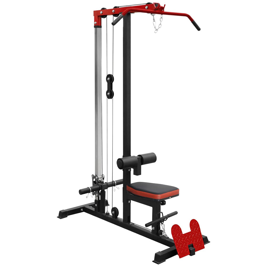 Professional LAT Pulldown Machine with Dual Pulley System - Adjustable Home Gym Cable Station for Back Muscle Training - Space-Saving Design with High and Low Pulleys - Complete Back Workout Equipment