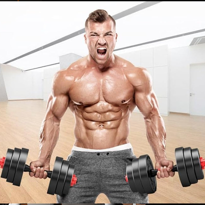 Adjustable Dumbbell & Barbell Set 20kg/25kg/30kg – 2-in-1 Free Weights with Connecting Rod, Ideal for Home Gym, Weight Lifting, Strength & Fitness Training