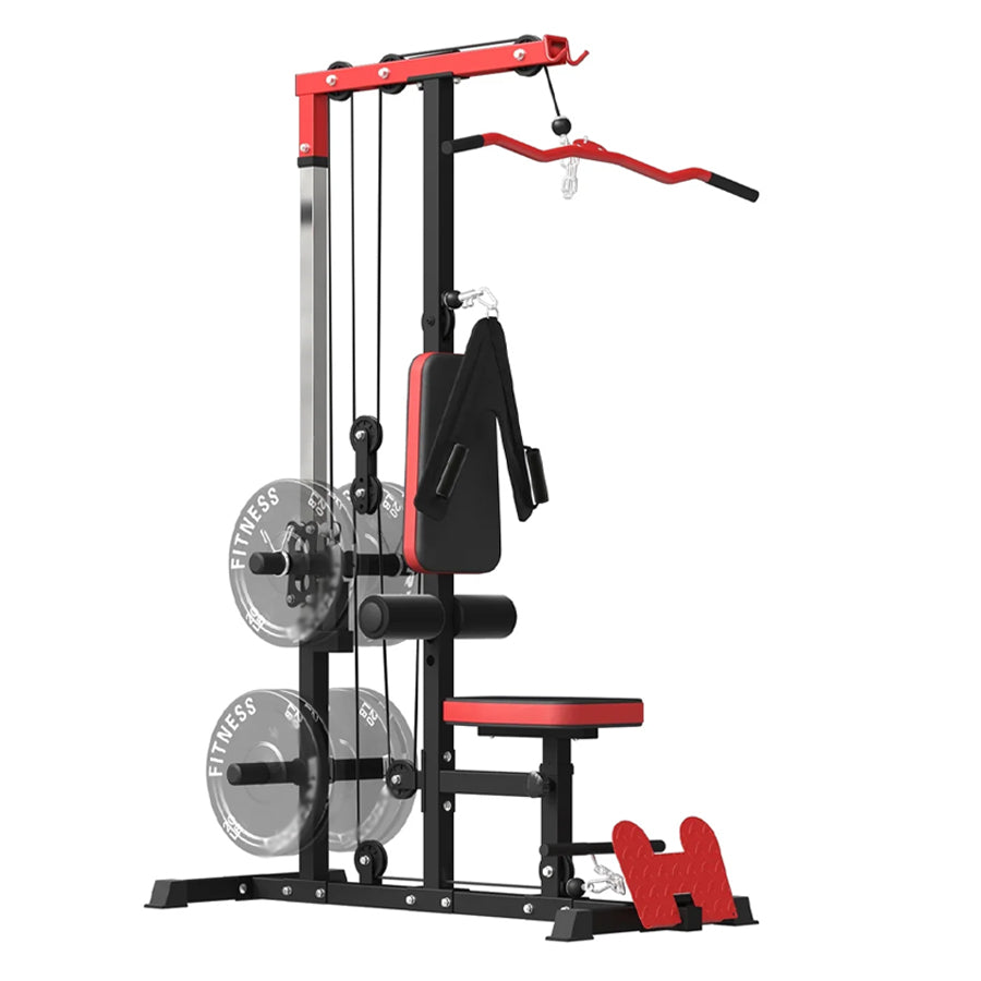 Professional LAT Pulldown Machine with Dual Pulley System - Adjustable Home Gym Cable Station for Back Muscle Training - Space-Saving Design with High and Low Pulleys - Complete Back Workout Equipment