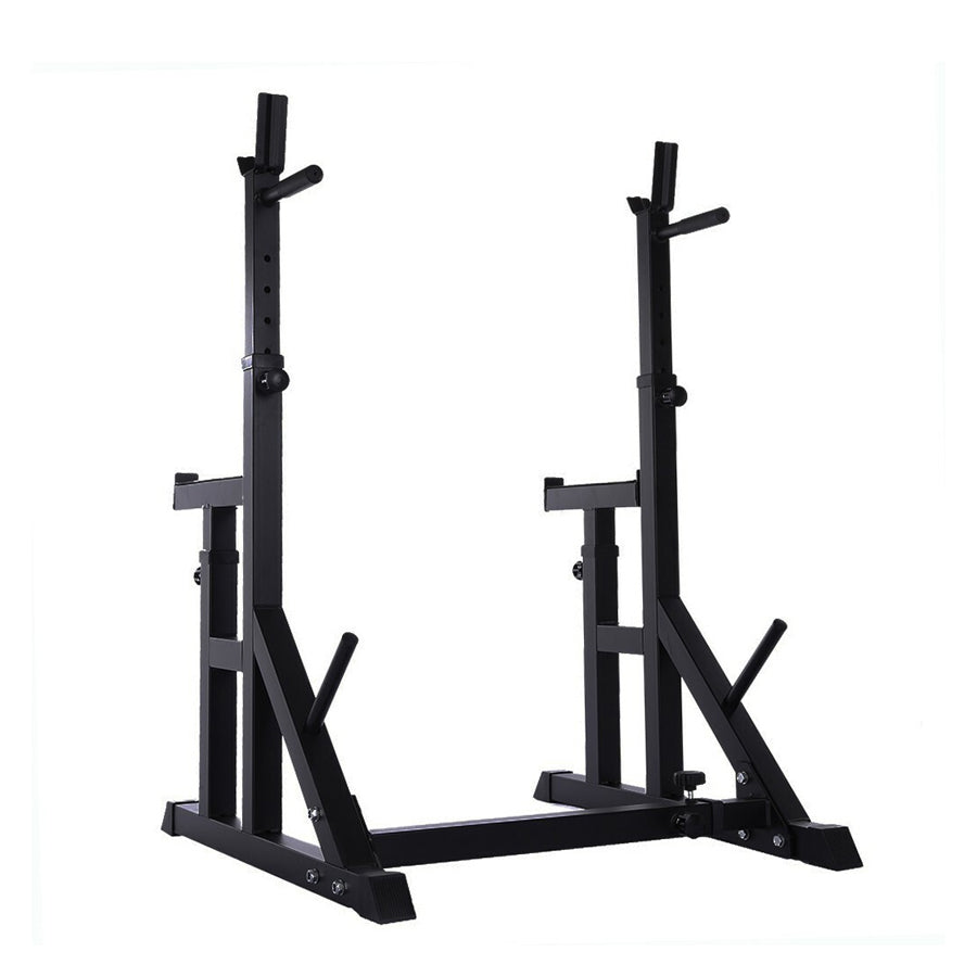Black metal squat rack on a white background
