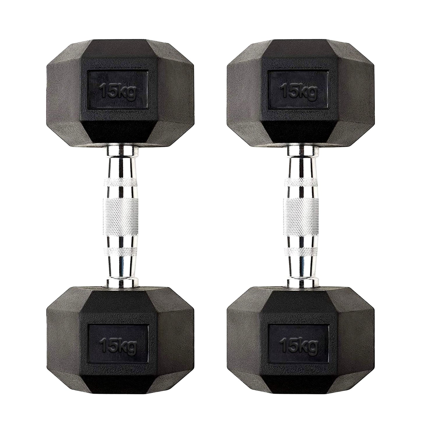 15kg Rubber Hex Dumbbells with Anti-Slip Steel Handles – Heavy Free Weights for Muscle Building, Power Training & Compact Home Gym Workouts