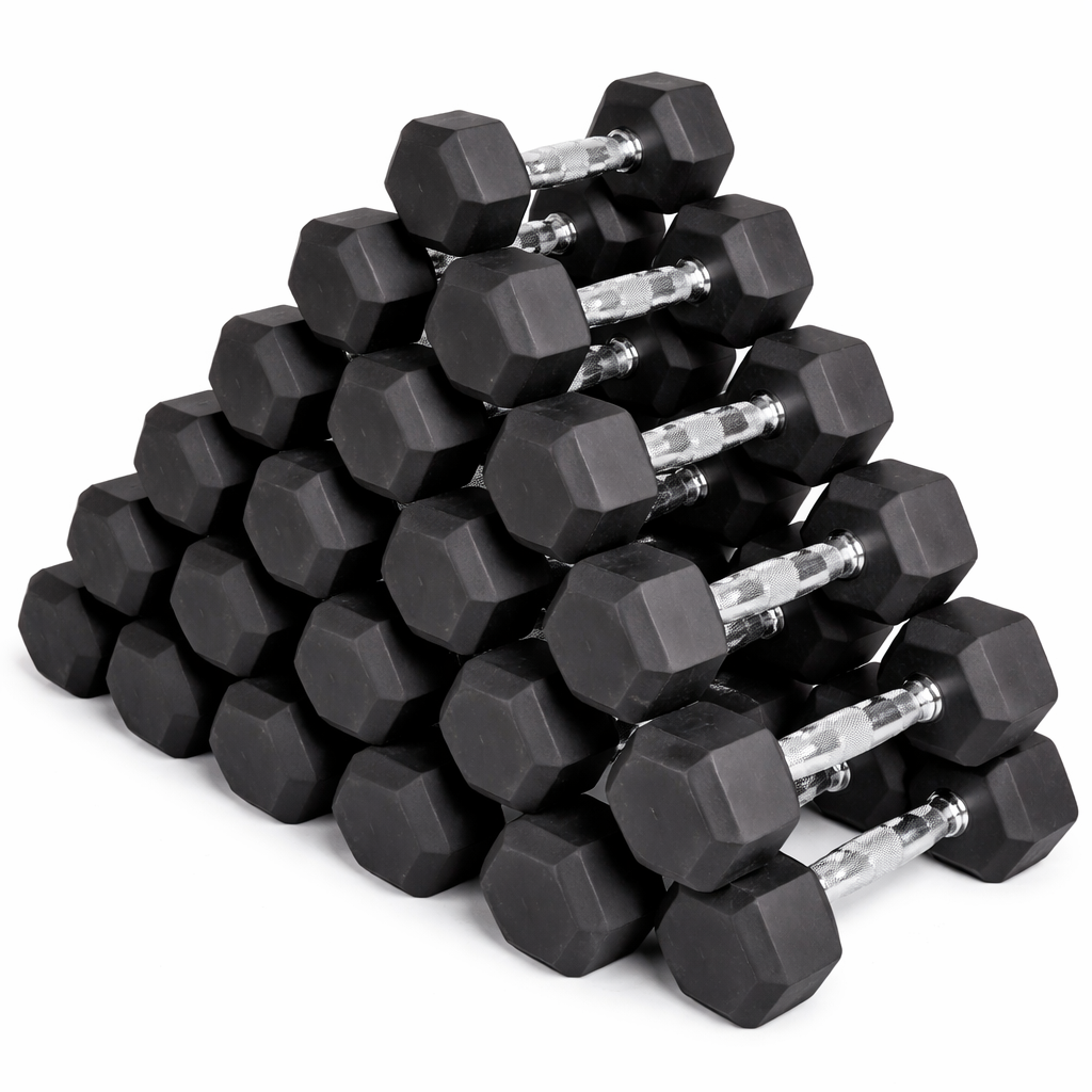 Premium Rubber-Coated Hex Dumbbells: Pairs from 2.5kg to 60kg - Anti-Roll Design with Ergonomic Metal Handles for Home Gym, Strength Training & Professional Bodybuilding