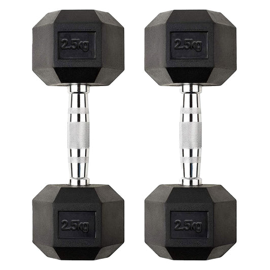 Premium Rubber-Coated Hex Dumbbells: Pairs from 2.5kg to 60kg - Anti-Roll Design with Ergonomic Metal Handles for Home Gym, Strength Training & Professional Bodybuilding