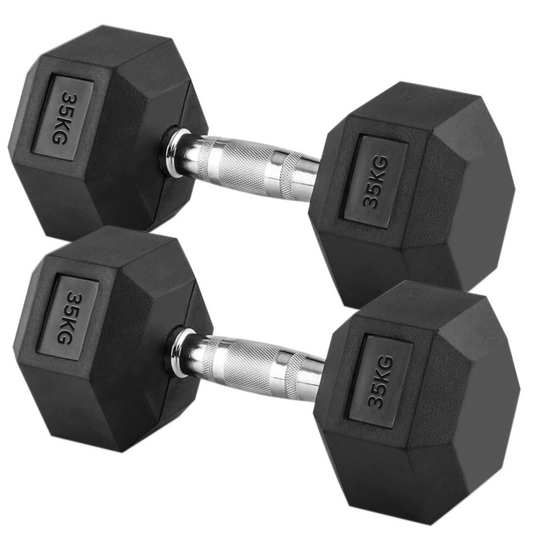 35kg Rubber Hex Dumbbells with Ergonomic Steel Handles – Heavy-Duty Free Weights for Strength Training, Muscle Building & High-Intensity Home Gym Workouts
