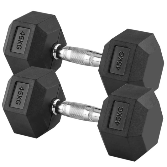 45kg Rubber Hex Dumbbells with Steel Knurled Handles – Commercial-Grade Heavy Weights for Strength Training, Home Gym Powerlifting & Muscle Mass Building