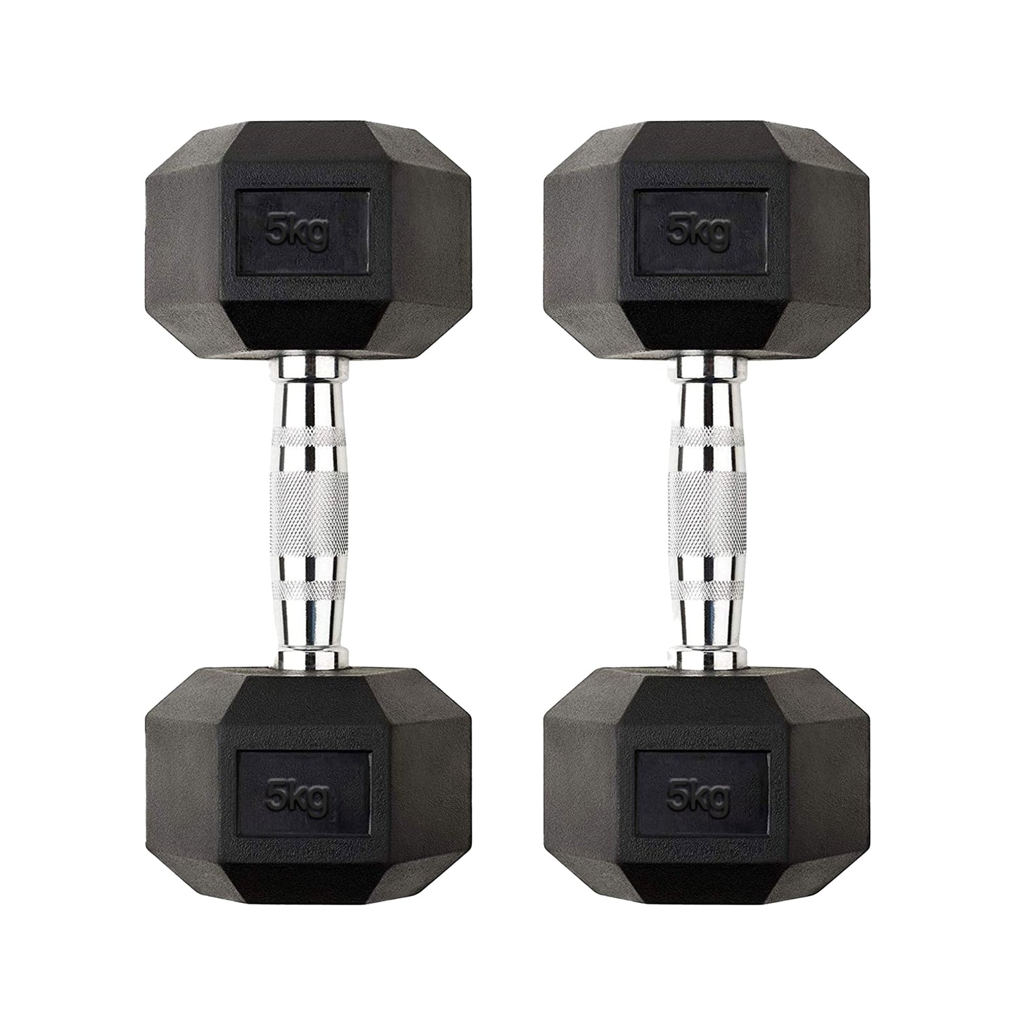 5kg Rubber Hex Dumbbells with Knurled Steel Handles – Compact Weights for Home Strength Workouts, Toning & Beginner Muscle Building