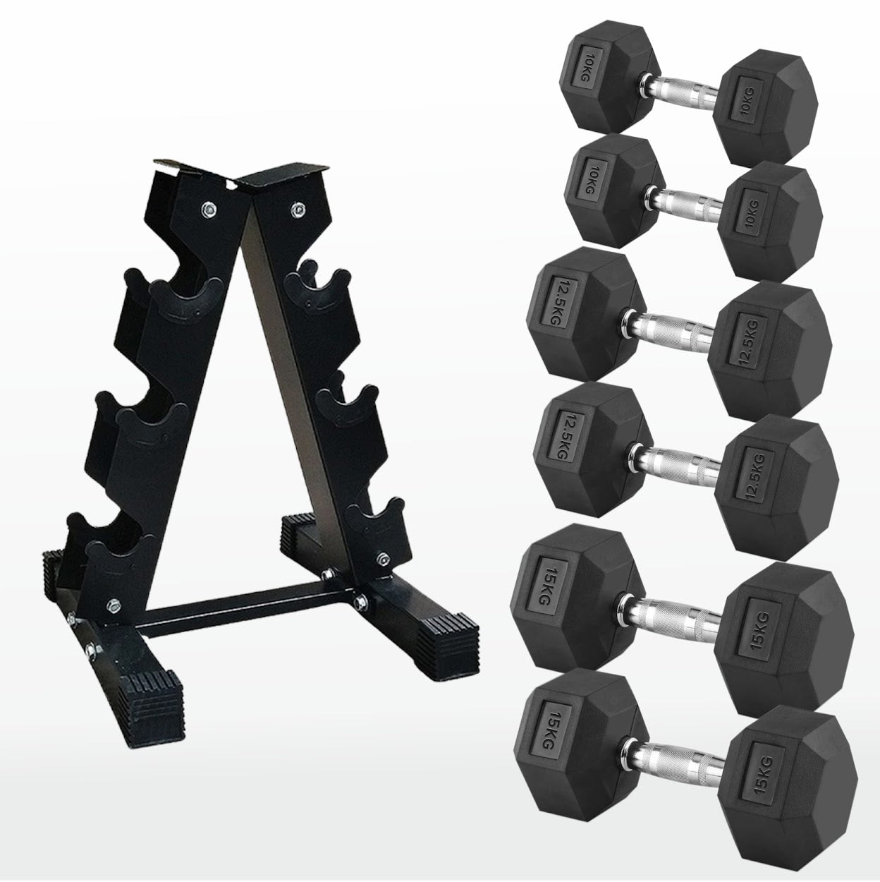 Premium Rubber-Coated Hex Dumbbells: Singles, Pairs & Complete Weight Sets from 2.5kg to 60kg - Anti-Roll Design with Ergonomic Metal Handles for Home Gym, Strength Training & Professional Bodybuilding