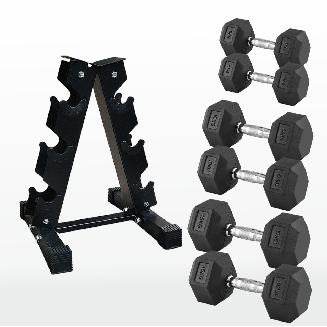 Premium Rubber-Coated Hex Dumbbells: Singles, Pairs & Complete Weight Sets from 2.5kg to 60kg - Anti-Roll Design with Ergonomic Metal Handles for Home Gym, Strength Training & Professional Bodybuilding