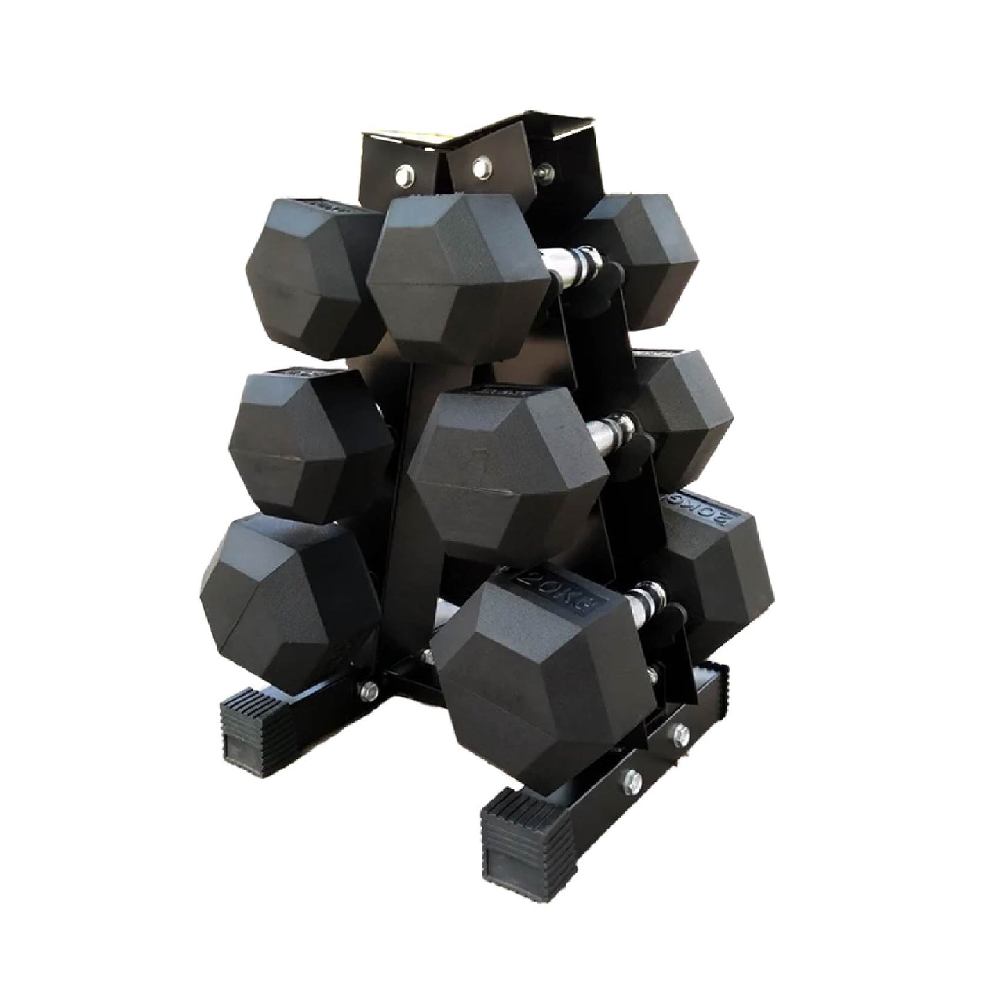 Complete Home Gym Set - Rubber Coated Hex Dumbbell Set with 3 Pairs ( 2.5kg to 15kg) and Heavy-Duty 3-Tier Storage Rack - Contoured Handles for Superior Grip - Professional Strength Training Equipment