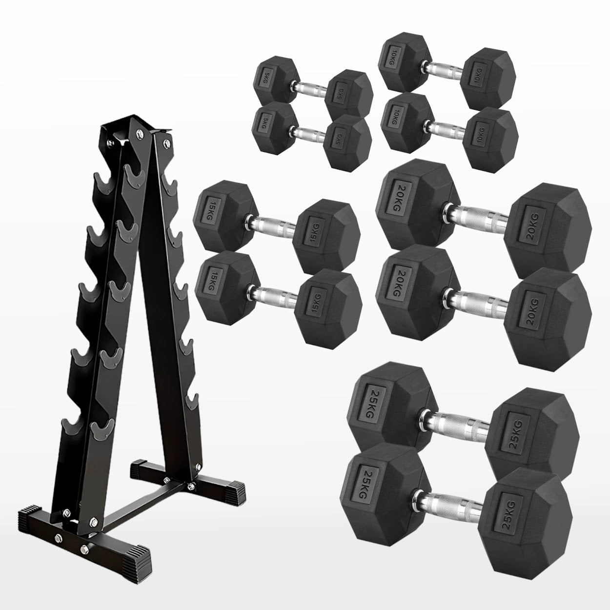 Premium Rubber-Coated Hex Dumbbells: Singles, Pairs & Complete Weight Sets from 2.5kg to 60kg - Anti-Roll Design with Ergonomic Metal Handles for Home Gym, Strength Training & Professional Bodybuilding