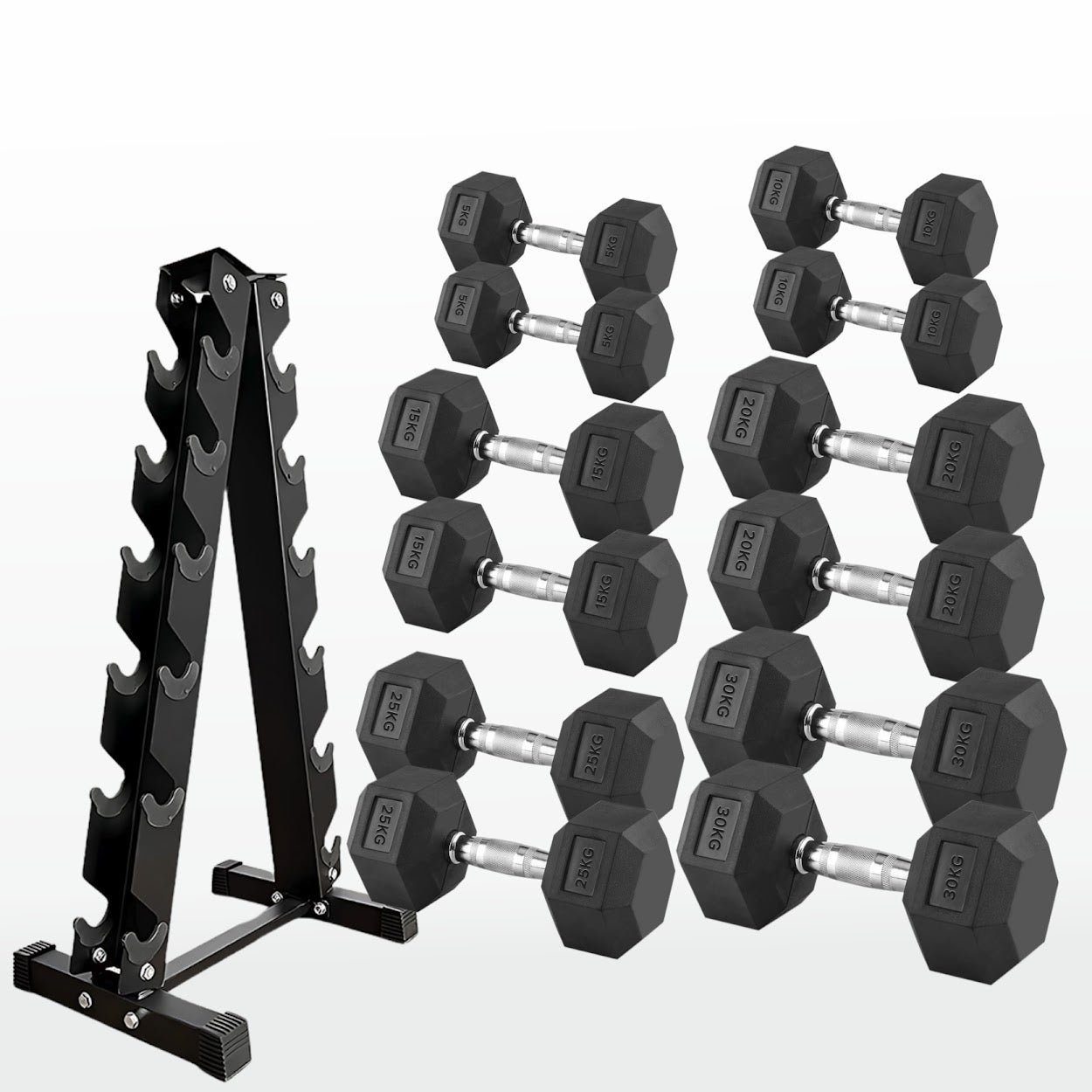 Premium Rubber-Coated Hex Dumbbells: Singles, Pairs & Complete Weight Sets from 2.5kg to 60kg - Anti-Roll Design with Ergonomic Metal Handles for Home Gym, Strength Training & Professional Bodybuilding