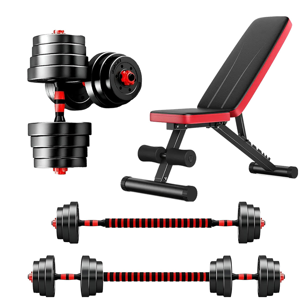 Adjustable Dumbbell & Barbell Set 20kg/25kg/30kg – 2-in-1 Free Weights with Connecting Rod, Ideal for Home Gym, Weight Lifting, Strength & Fitness Training