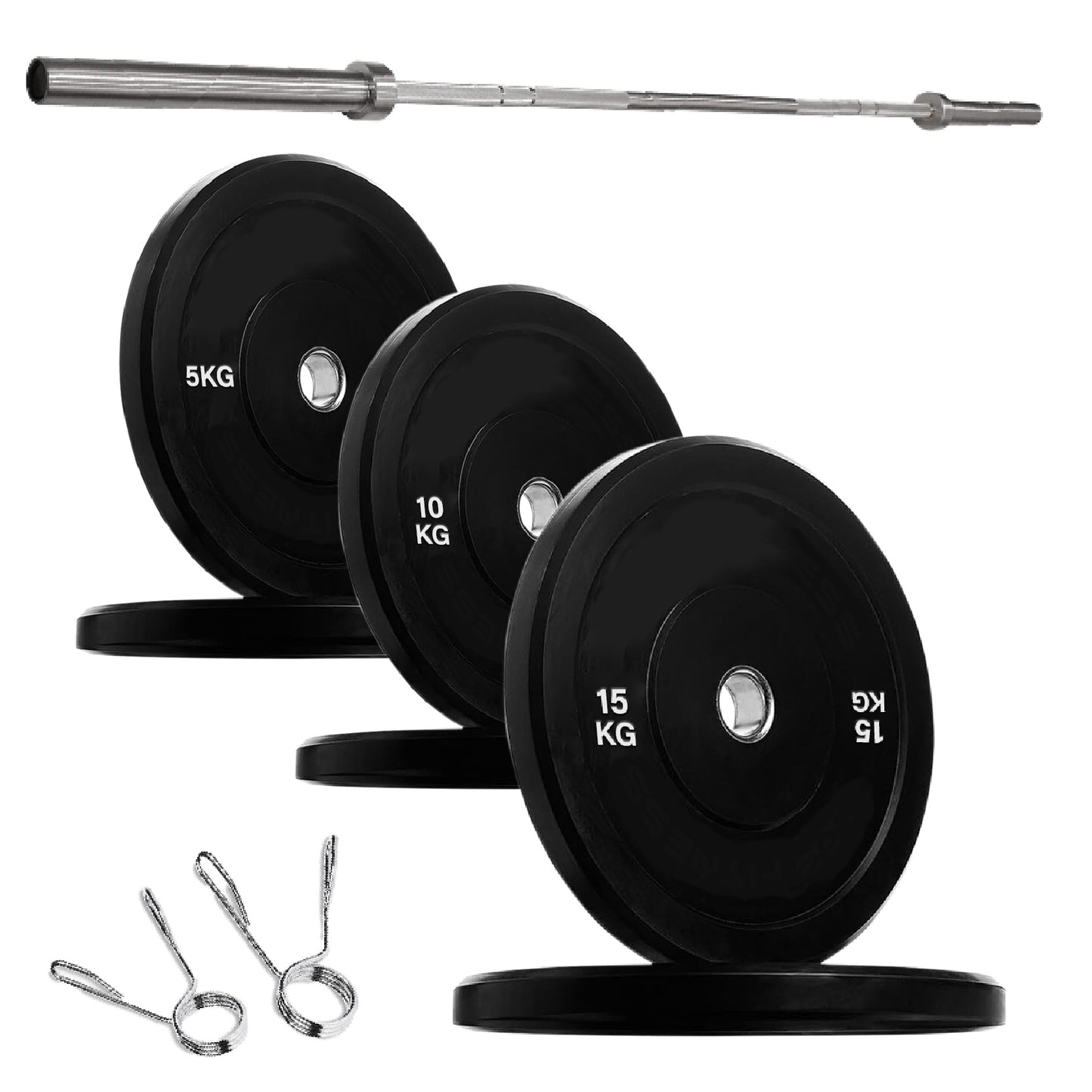Premium Olympic Bumper Plates - Professional Grade Rubber Coated Weight Discs with 2-Inch Stainless Steel Insert - Color-Coded Designs Available in Singles Pairs & Sets - Multiple Weights for