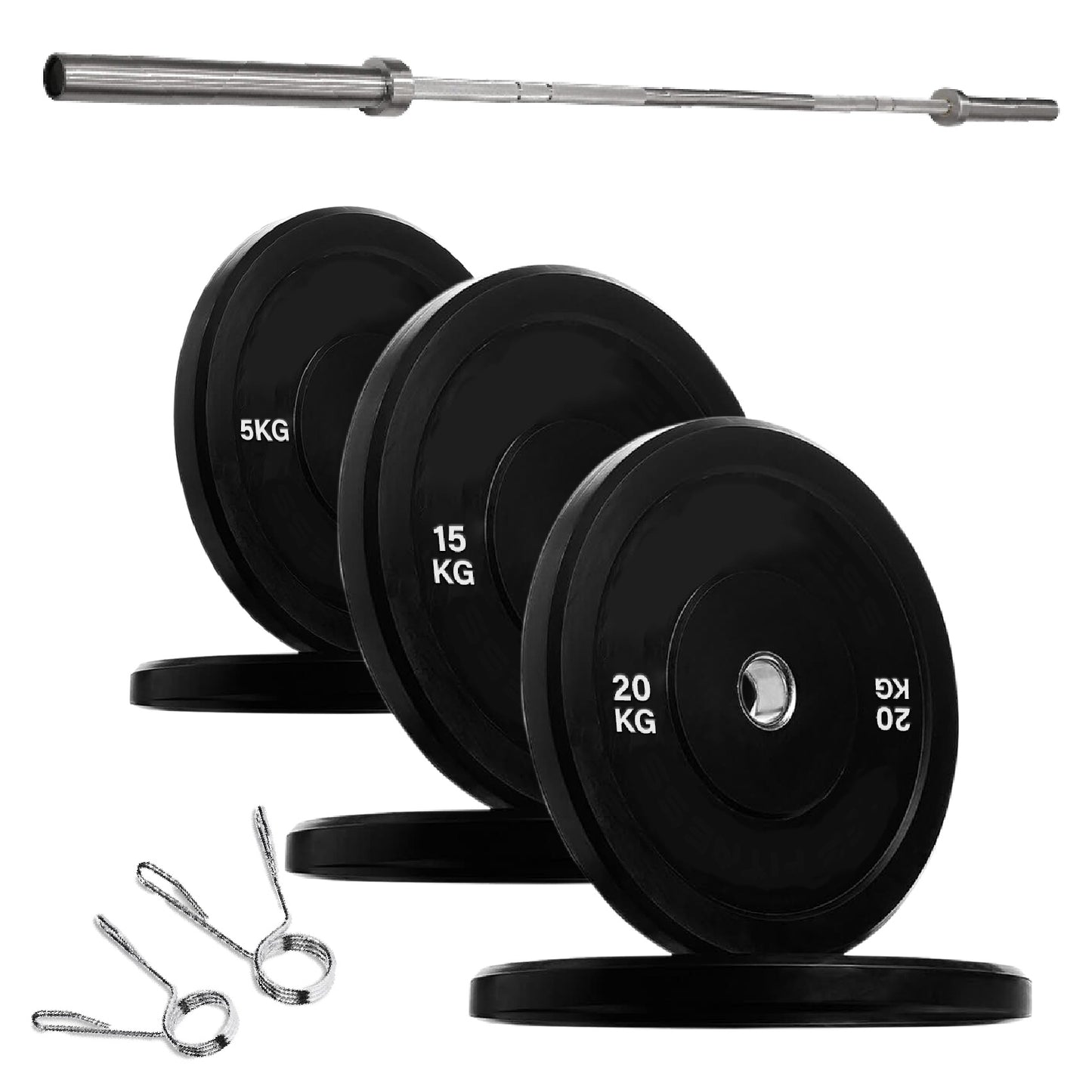Premium Olympic Bumper Plates - Professional Grade Rubber Coated Weight Discs with 2-Inch Stainless Steel Insert - Color-Coded Designs Available in Singles Pairs & Sets - Multiple Weights for