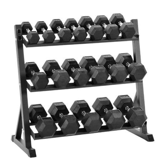 Premium 3-Layer Hex Dumbbell Set with Storage Rack - Complete Weight Training Solution for Home Gym & Commercial Use - Rubber Coated Hex Dumbbells from 2.5kg to 30kg - Professional Strength Training