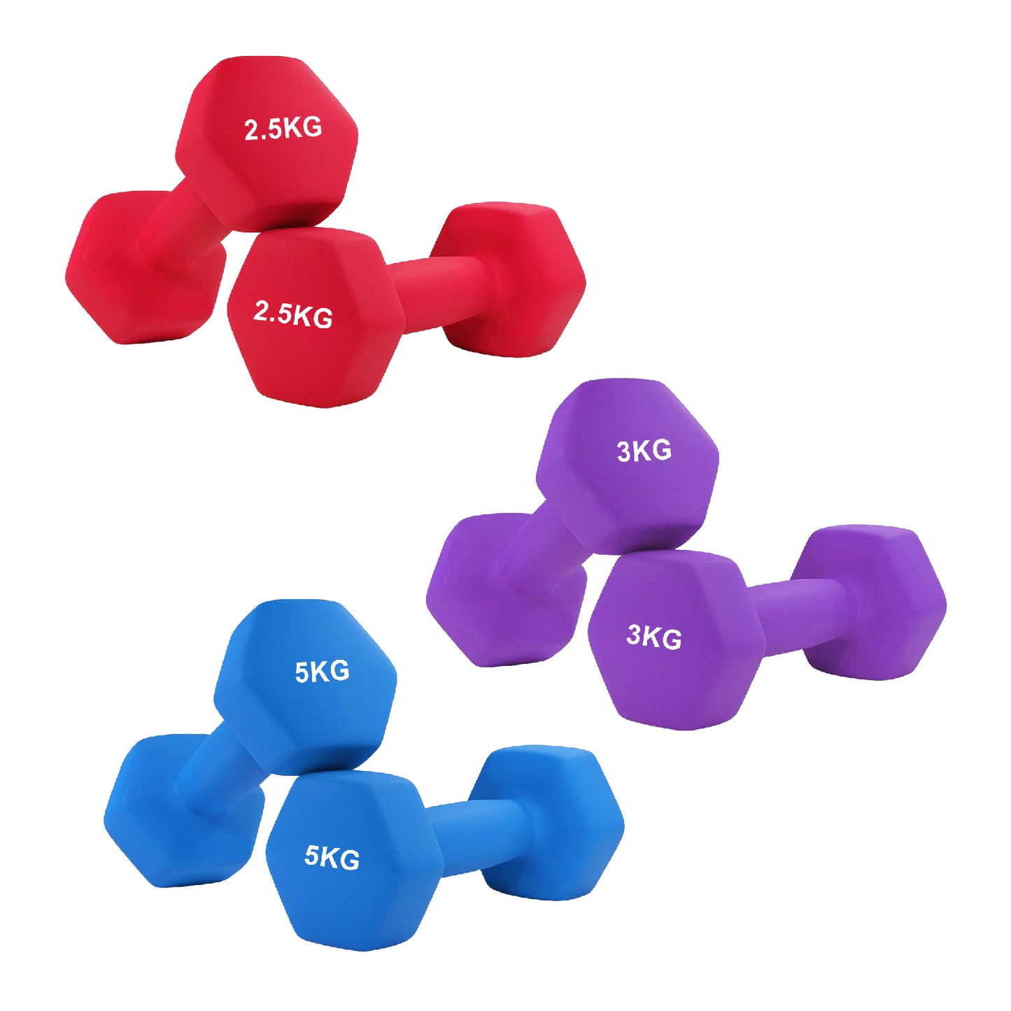 Anti-Roll Hex Neoprene Dumbbell Weights - Non-Slip Design for Home Training & Gym Workouts - Premium Quality Fitness Equipment in Singles, Pairs & Complete Sets - Soft-Touch Grip for All Fitness