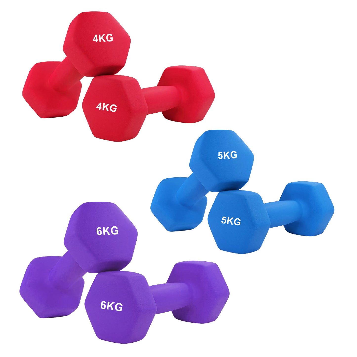 Anti-Roll Hex Neoprene Dumbbell Weights - Non-Slip Design for Home Training & Gym Workouts - Premium Quality Fitness Equipment in Singles, Pairs & Complete Sets - Soft-Touch Grip for All Fitness