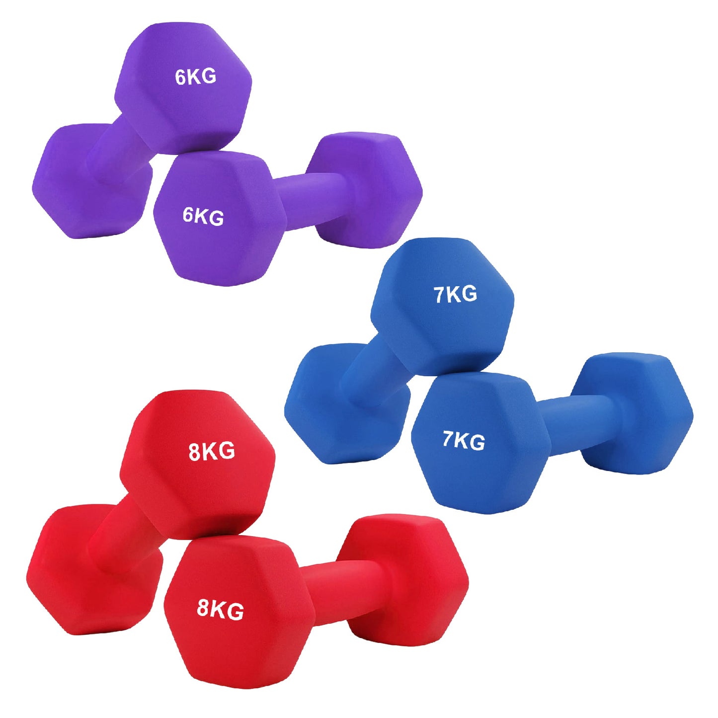 Anti-Roll Hex Neoprene Dumbbell Weights - Non-Slip Design for Home Training & Gym Workouts - Premium Quality Fitness Equipment in Singles, Pairs & Complete Sets - Soft-Touch Grip for All Fitness