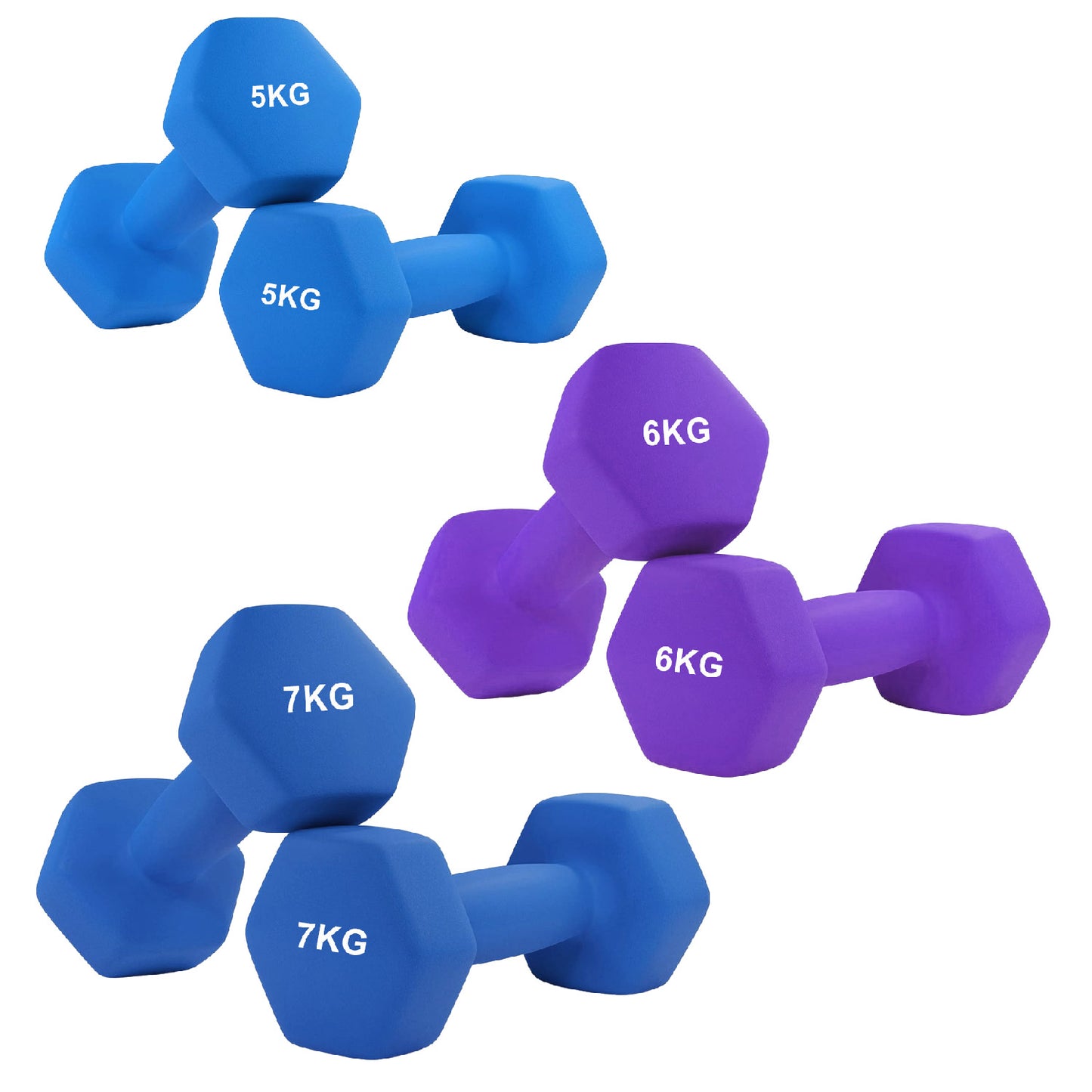 Anti-Roll Hex Neoprene Dumbbell Weights - Non-Slip Design for Home Training & Gym Workouts - Premium Quality Fitness Equipment in Singles, Pairs & Complete Sets - Soft-Touch Grip for All Fitness