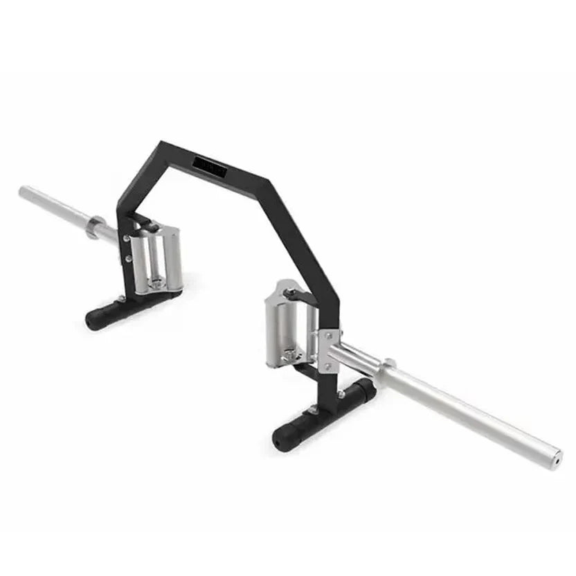 Black and silver cable machine gym equipment on a white background
