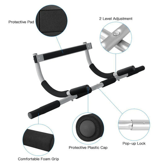 Gym bar with features highlighted on a white background