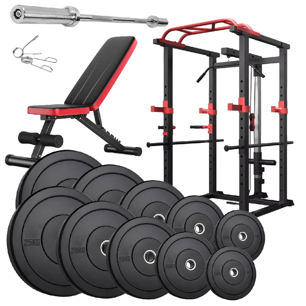Professional Power Multi Cage with Integrated Cable Pulley System - Heavy-Duty Steel Construction - Adjustable J-Hooks & Safety Spotters - Multi-Grip Pull-Up Bar - Complete Home Gym Solution