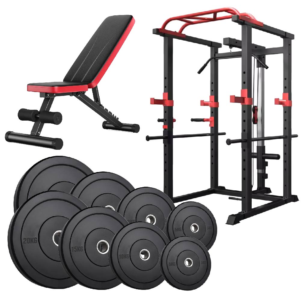 Professional Power Multi Cage with Integrated Cable Pulley System - Heavy-Duty Steel Construction - Adjustable J-Hooks & Safety Spotters - Multi-Grip Pull-Up Bar - Complete Home Gym Solution