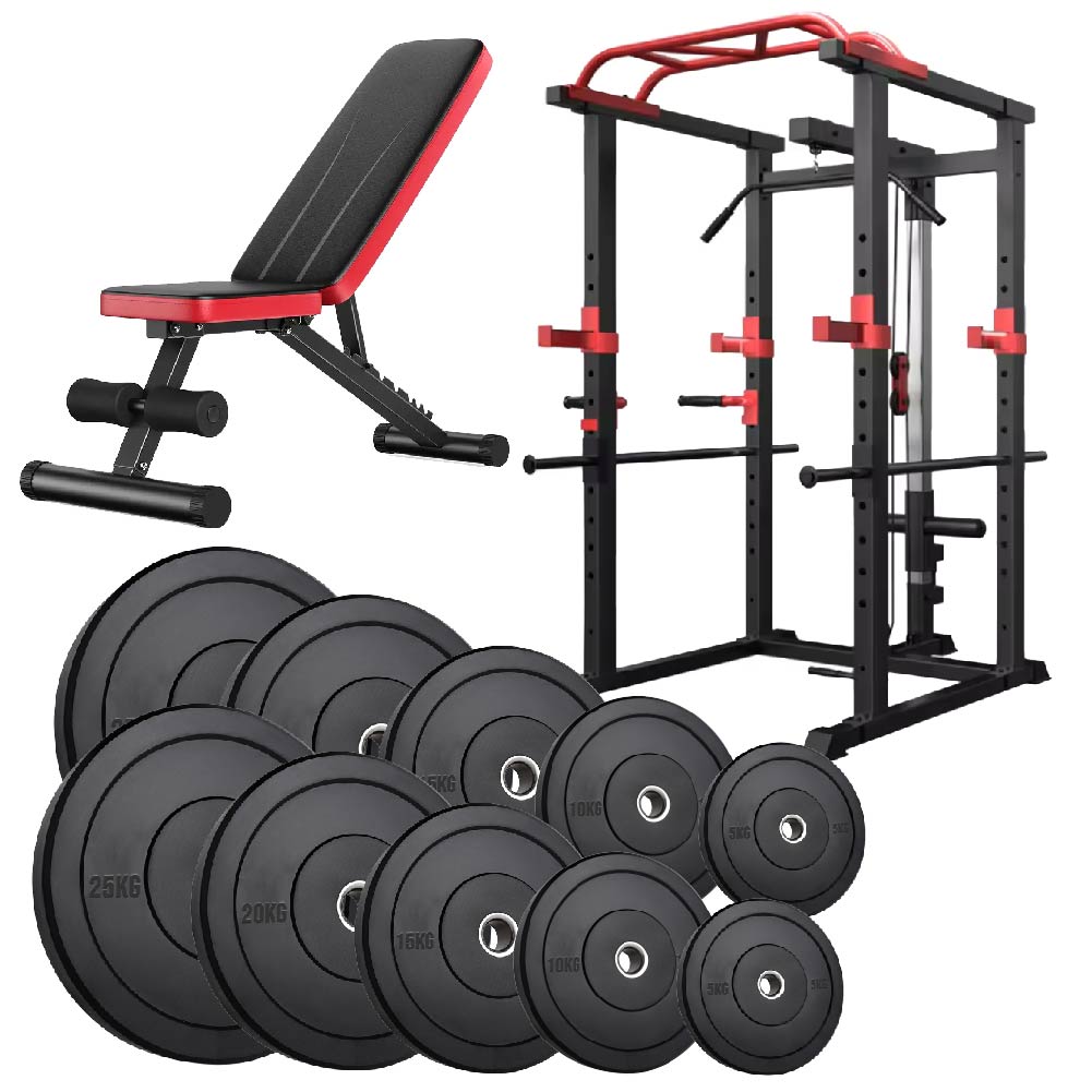 Professional Power Multi Cage with Integrated Cable Pulley System - Heavy-Duty Steel Construction - Adjustable J-Hooks & Safety Spotters - Multi-Grip Pull-Up Bar - Complete Home Gym Solution