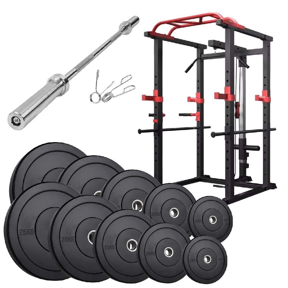 Professional Power Multi Cage with Integrated Cable Pulley System - Heavy-Duty Steel Construction - Adjustable J-Hooks & Safety Spotters - Multi-Grip Pull-Up Bar - Complete Home Gym Solution
