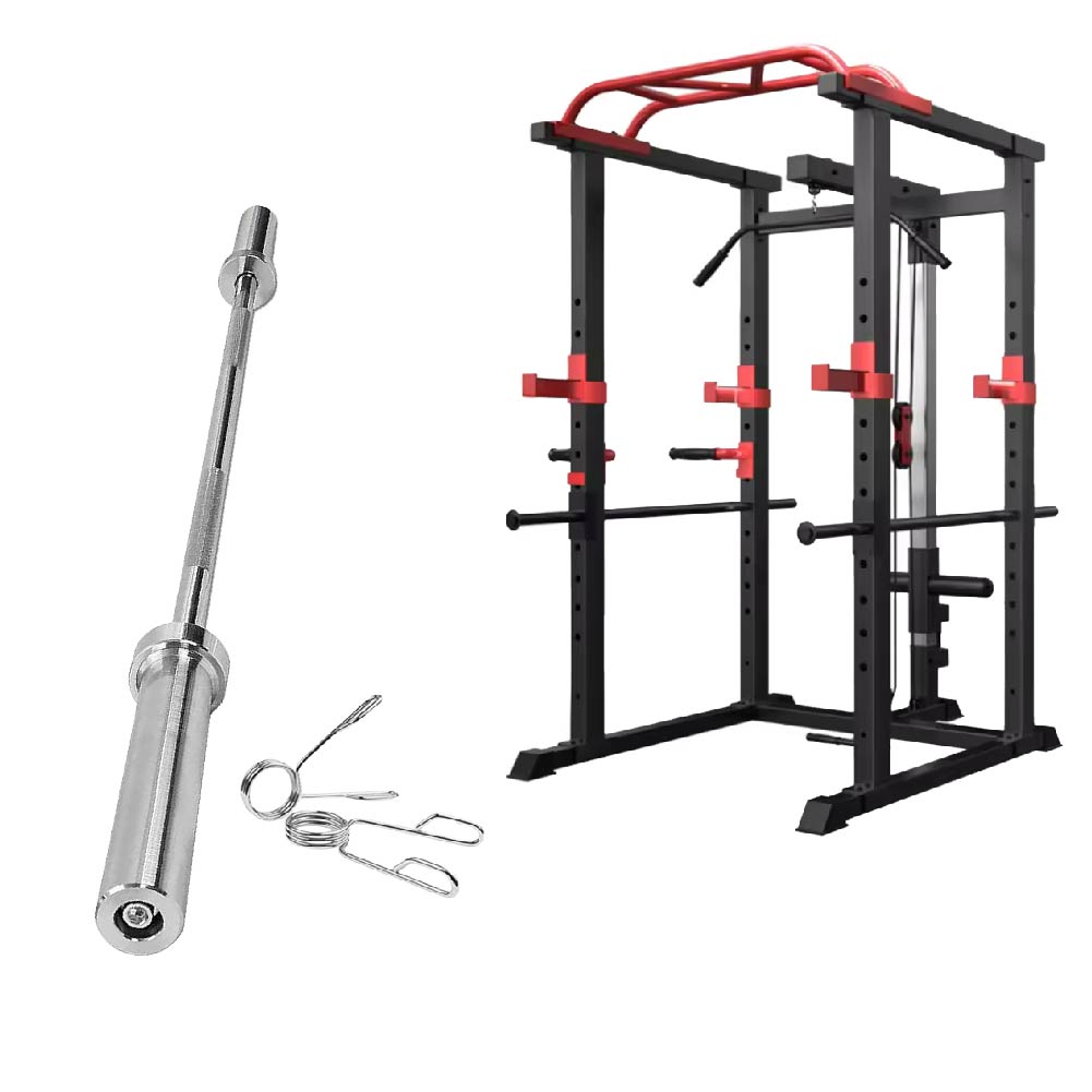 Professional Power Multi Cage with Integrated Cable Pulley System - Heavy-Duty Steel Construction - Adjustable J-Hooks & Safety Spotters - Multi-Grip Pull-Up Bar - Complete Home Gym Solution