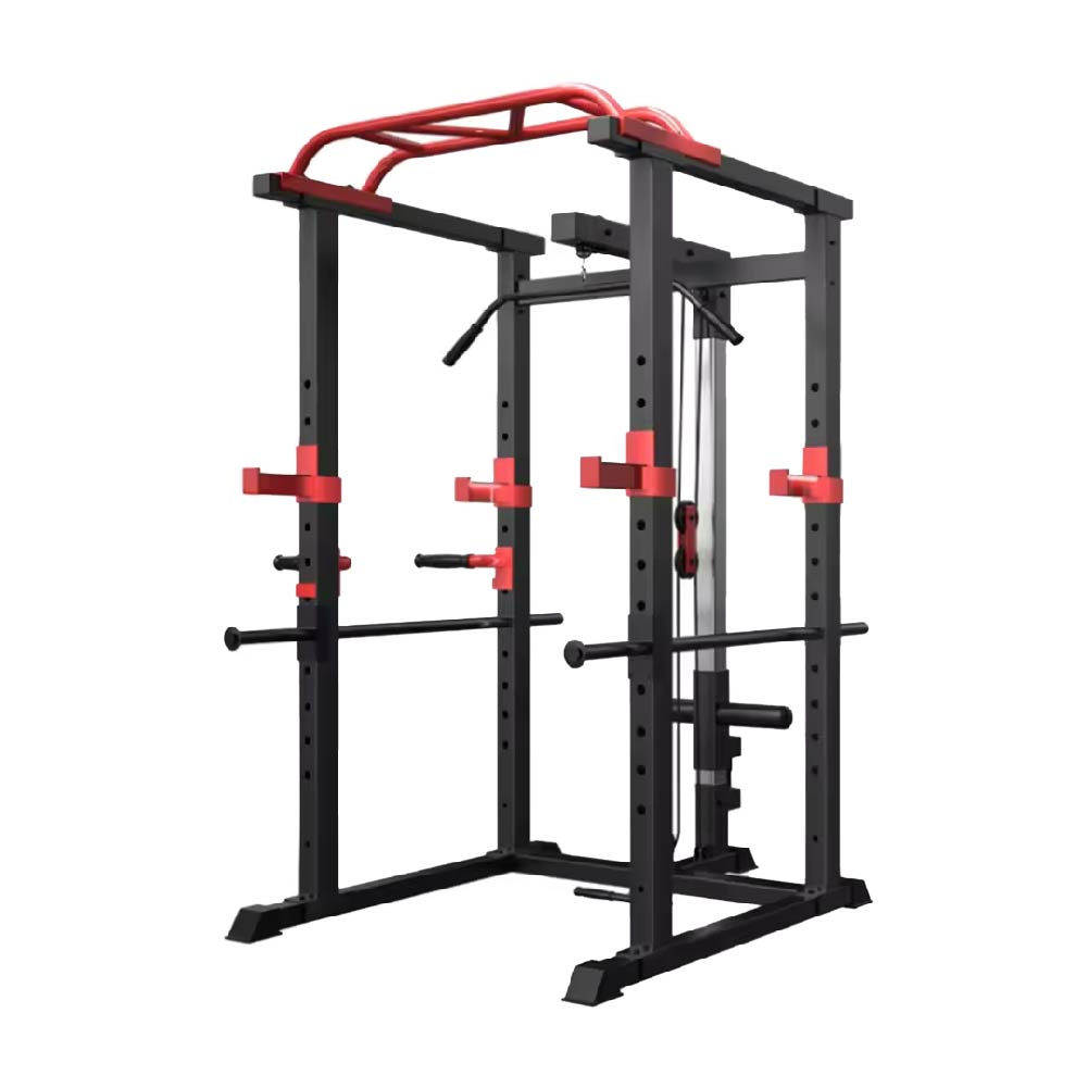Professional Power Multi Cage with Integrated Cable Pulley System - Heavy-Duty Steel Construction - Adjustable J-Hooks & Safety Spotters - Multi-Grip Pull-Up Bar - Complete Home Gym Solution
