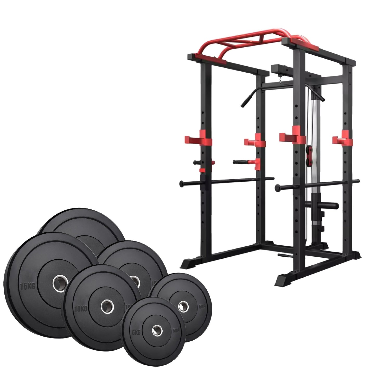 Professional Power Multi Cage with Integrated Cable Pulley System - Heavy-Duty Steel Construction - Adjustable J-Hooks & Safety Spotters - Multi-Grip Pull-Up Bar - Complete Home Gym Solution