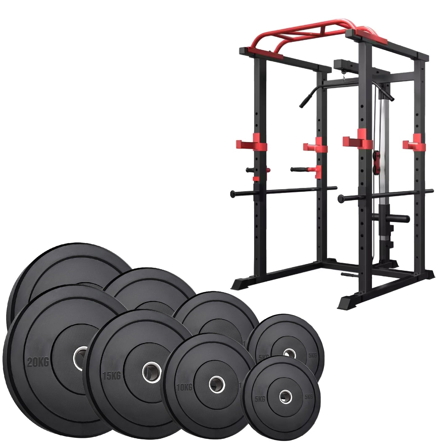 Professional Power Multi Cage with Integrated Cable Pulley System - Heavy-Duty Steel Construction - Adjustable J-Hooks & Safety Spotters - Multi-Grip Pull-Up Bar - Complete Home Gym Solution