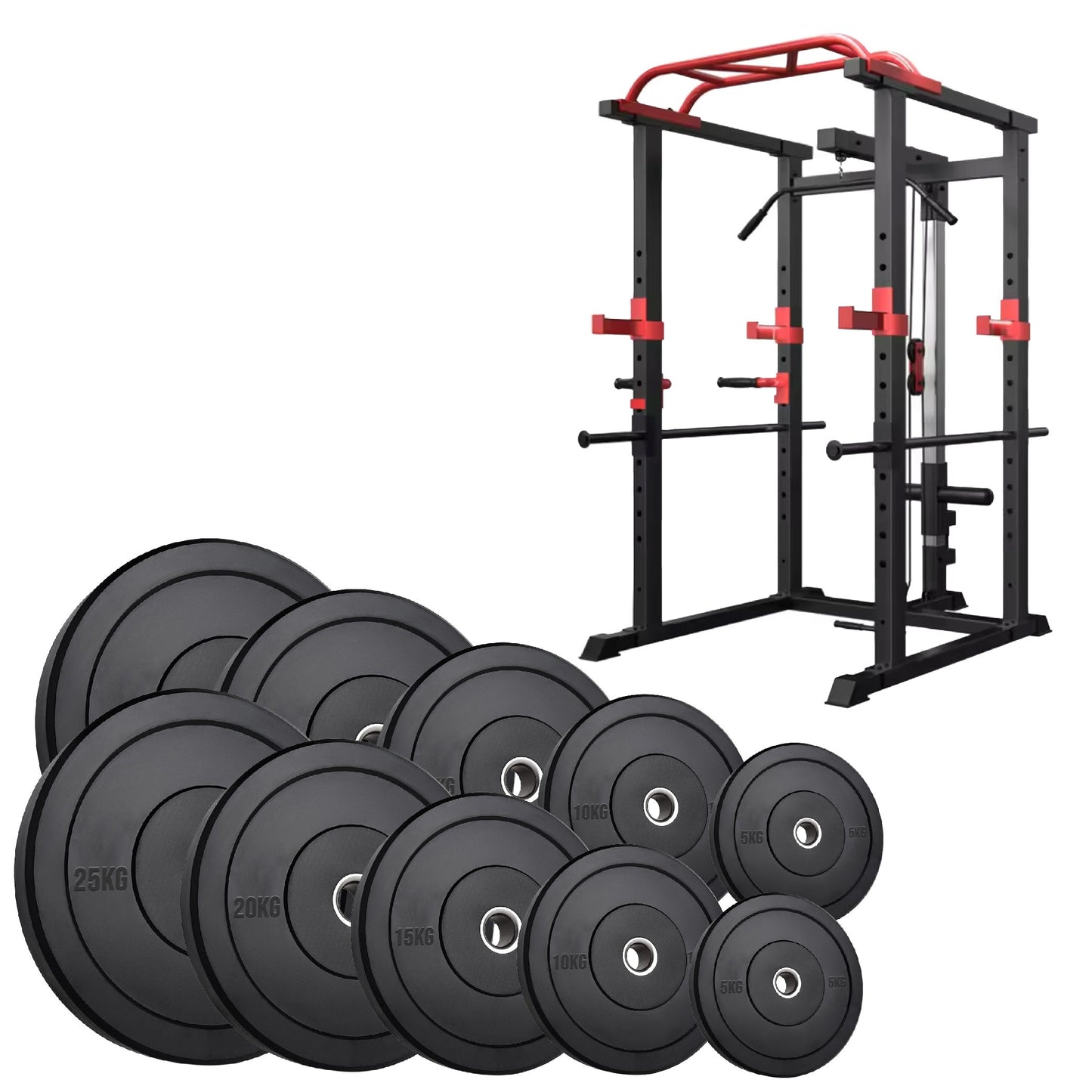 Professional Power Multi Cage with Integrated Cable Pulley System - Heavy-Duty Steel Construction - Adjustable J-Hooks & Safety Spotters - Multi-Grip Pull-Up Bar - Complete Home Gym Solution