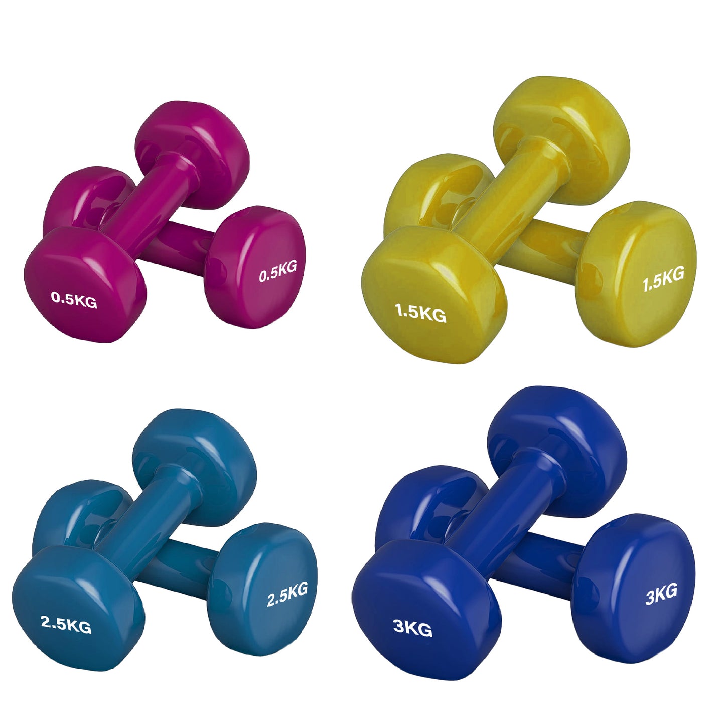 Neoprene Vinyl Dumbbell Set with Hexagonal Shape - Multi-Colour Hand Weights for Home Gym Training - Non-Slip Grip Strength Training Equipment - Versatile Weights 6kg to 38kg - Complete Hand Weight