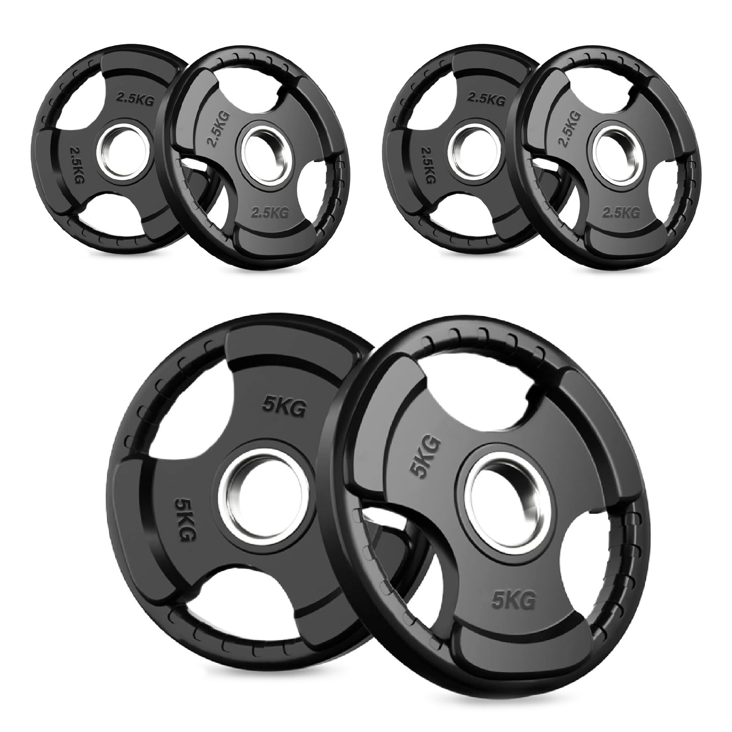 Tri-Grip Olympic Weight Plate - Black Rubber Coated Cast Iron with 2-Inch Hole - Durable Weight Plates for Strength Training, CrossFit & Weightlifting - Superior Grip Design for Easy Handling -