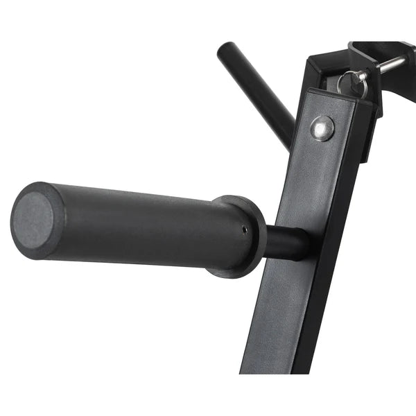 Black metal weightlifting stand on a white background