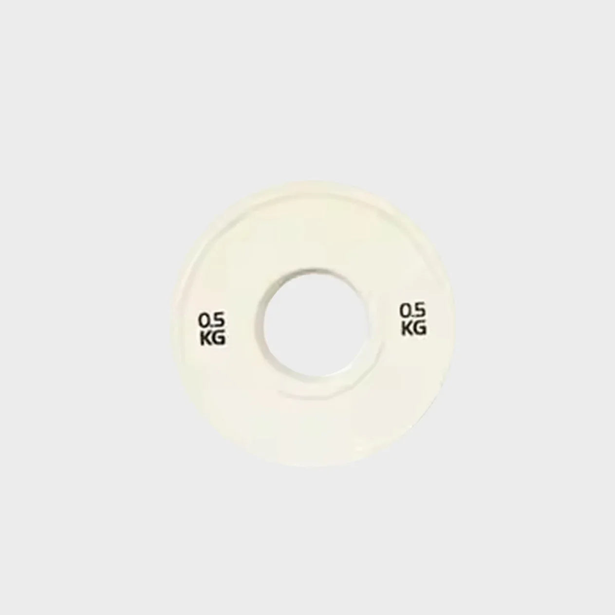 White weight plate with '0.5 KG' marking on a light gray background