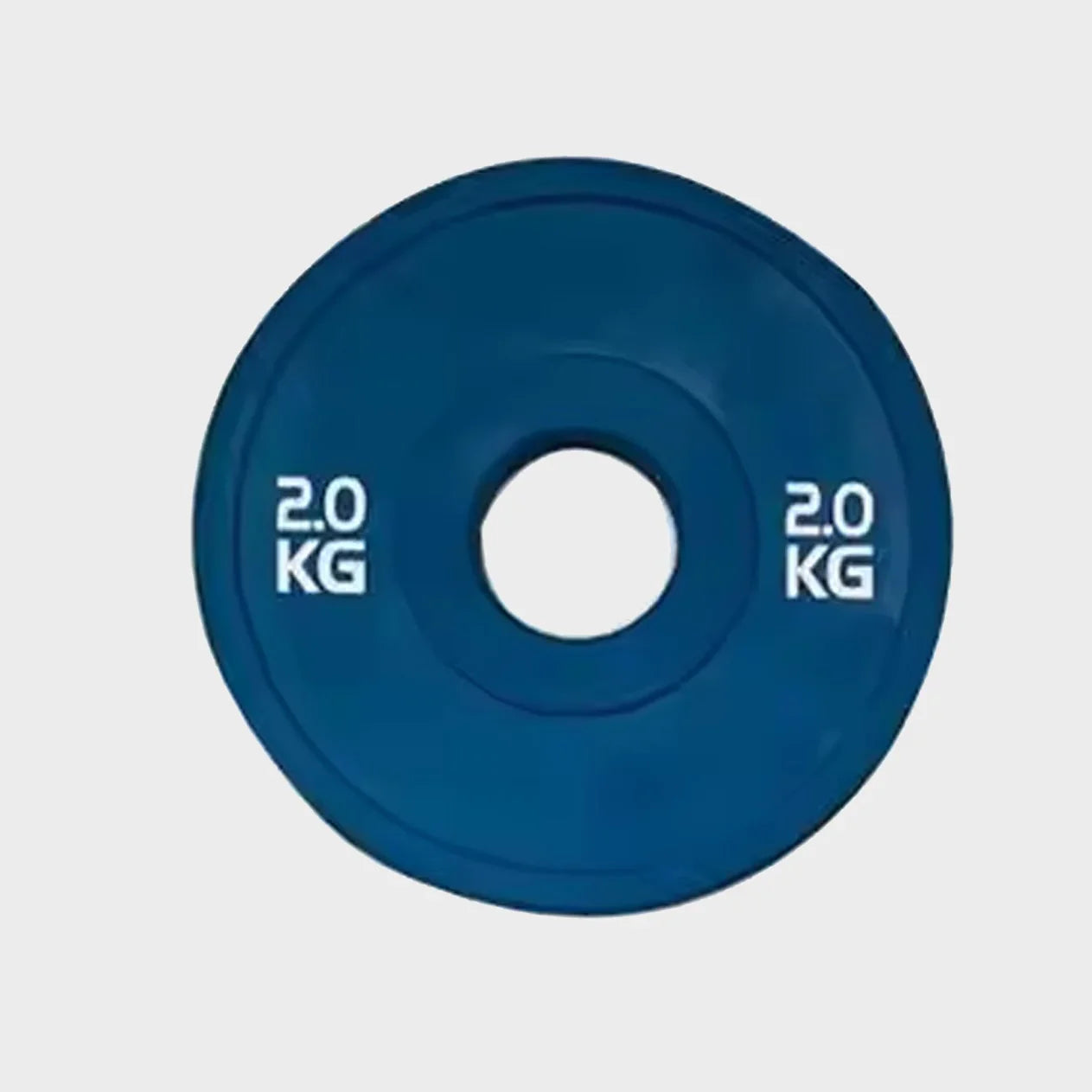 Blue weight plate with '2.0 KG' marking on a light gray background